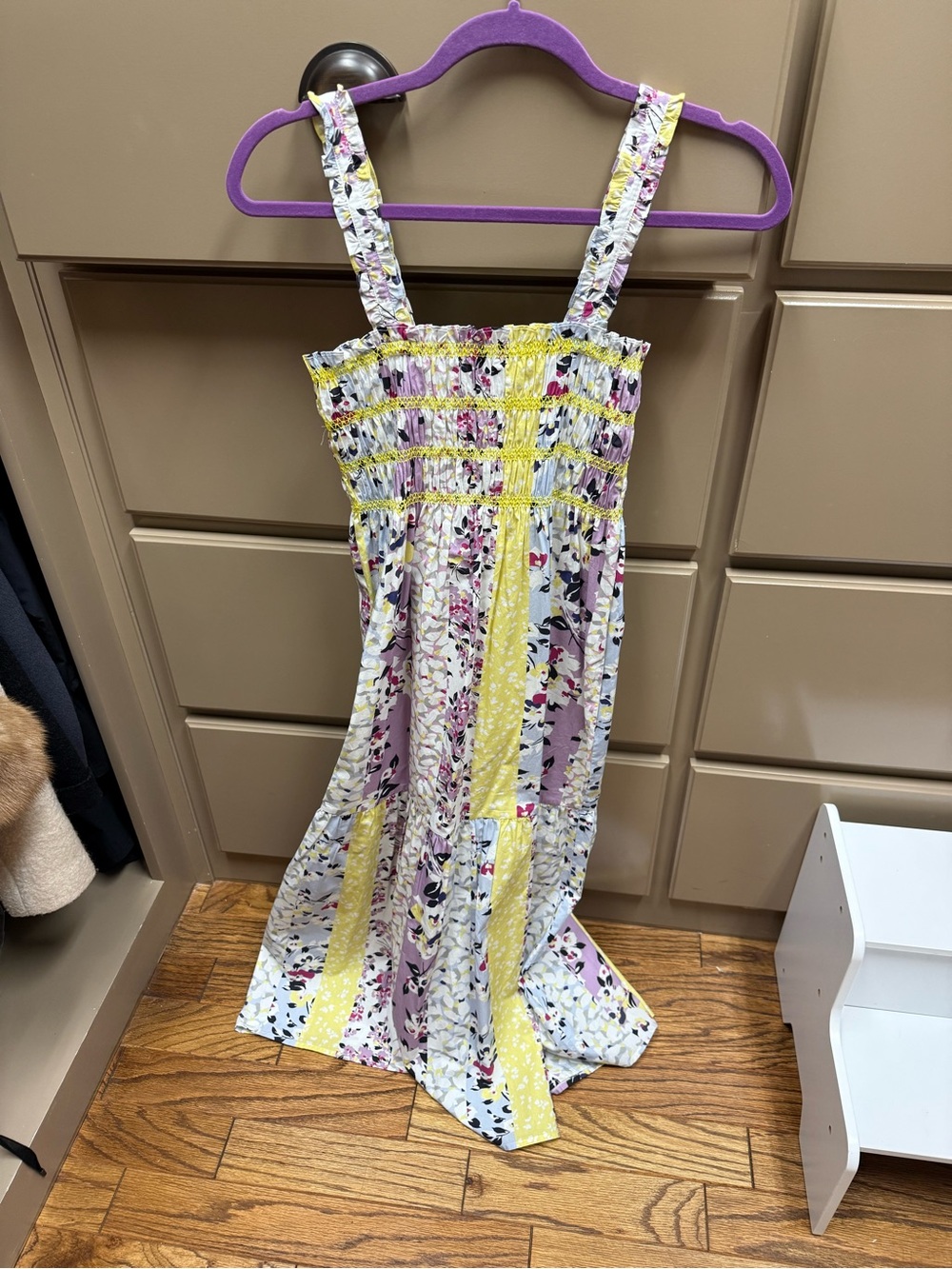 French connection yellow & Purple Floral Sundress - Smocked Straps